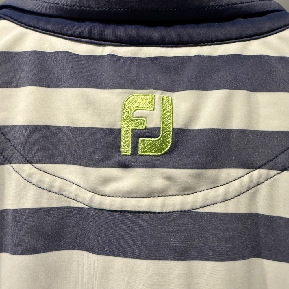FootJoy FJ Golf Polo Shirt Mens XL Blue White Stripe Short‎ Sleeve Performance - Picture 4 of 5